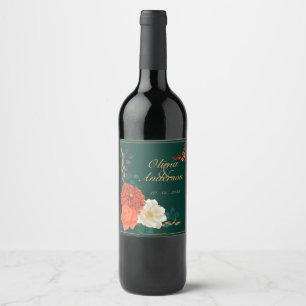 Fall Wedding Floral Monarch Butterfly Wine Label