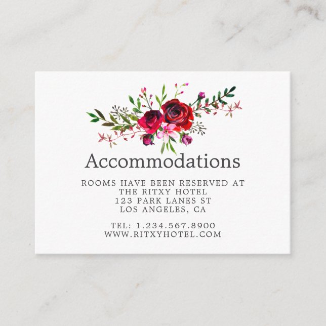 Fall Wedding Floral Watercolor Accommodations Enclosure Card (Front)