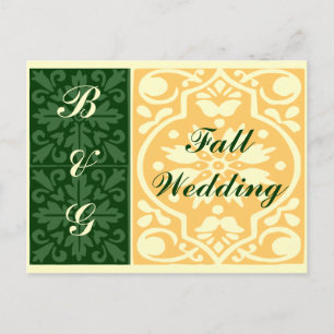 Fall Wedding Green Monograms Custom Postcard