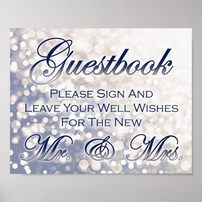 Fall Wedding Guestbook Sign - Champagne and Navy (Front)