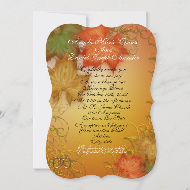 Fall wedding Invitation Autumn leaves  (Front)
