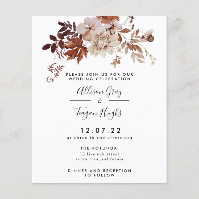 Fall Wedding Invitation | Budget Flyer (Front)