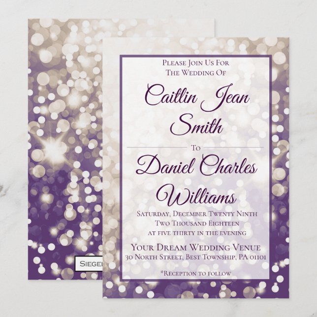 Fall Wedding Invitation - Champagne and Plum (Front/Back)