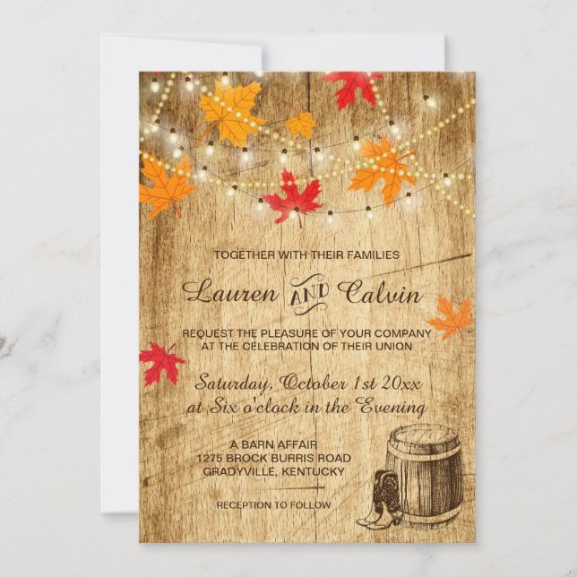 Fall wedding invitation for a country wedding (Front)
