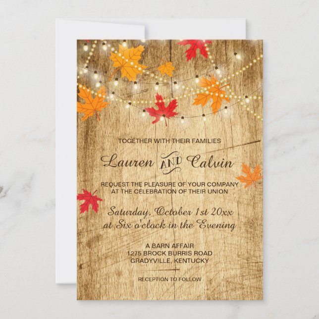 Fall wedding invitation for a rustic wedding (Front)
