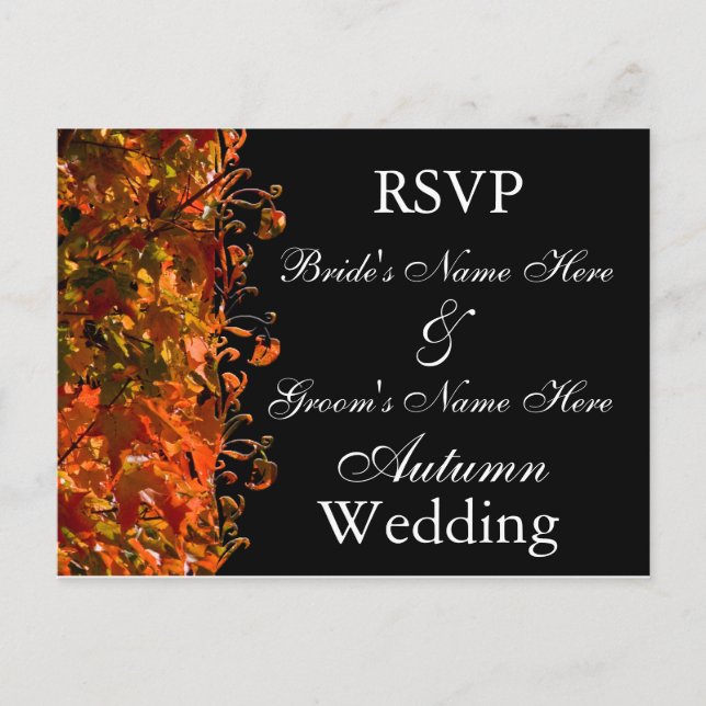 Fall Wedding Invitation RSVP Autumn Wedding Postcard (Front)