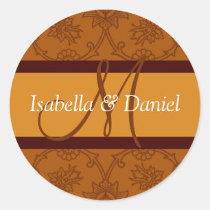 Fall Wedding Monogram Rustic Autumn Weddings Classic Round Sticker