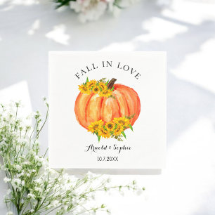 Fall Wedding Orange Pumpkin Floral Paper Napkin