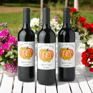 Fall Wedding Orange Pumpkin Floral  Wine Label