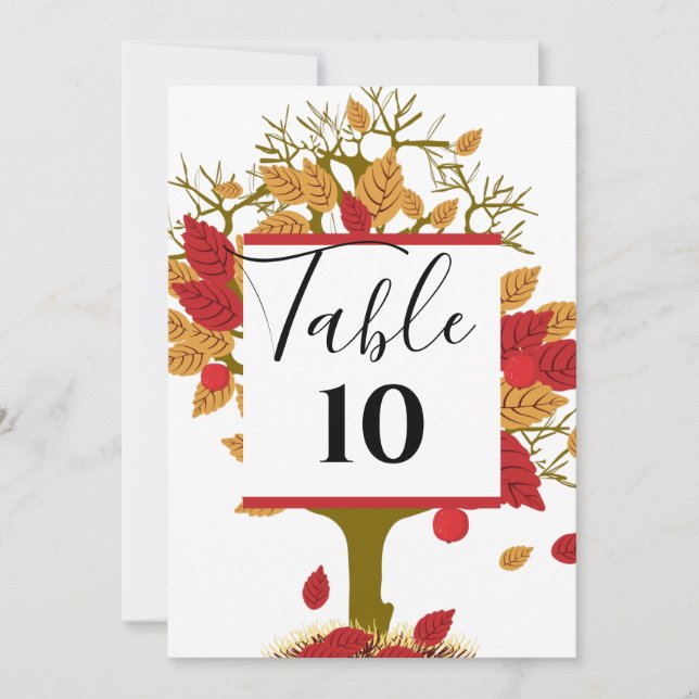 Fall Wedding Personalised Table Flat Card (Front)