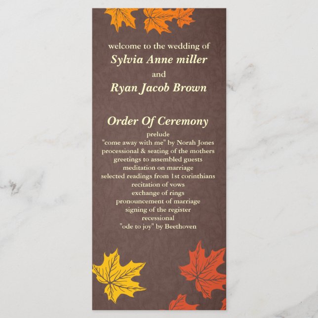 fall Wedding program Programme (Front)