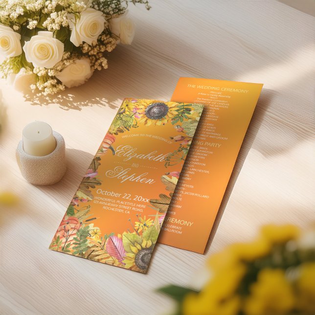 Fall Wedding Programs Autumn Maple Leaves Pumpkins Programme (Creator Uploaded)