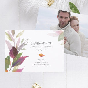 Fall Wedding Purple Leaves Photo Save The Date