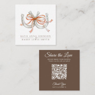 Fall wedding QR share love ribbon horseshoes art Enclosure Card