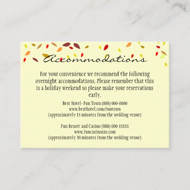 Fall Wedding Reception & Accommodation Cards (Front)
