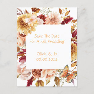 FALL WEDDING ROMANTICE SAVE THE DATE ANNOUNCEMENT POSTCARD