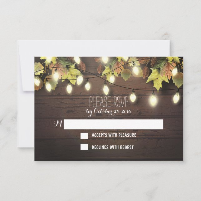 Fall wedding RSVP cards with twinkle lights (Front)