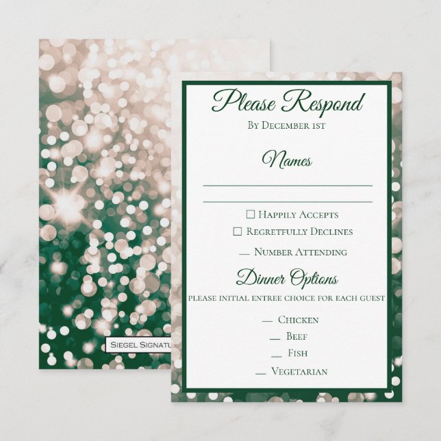Fall Wedding RSVP - Champagne and Green Invitation (Front/Back)