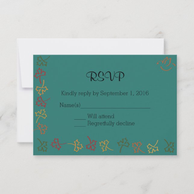 Fall Wedding RSVP in Teal Card (Front)