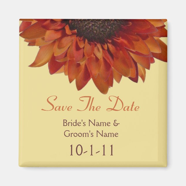 Fall Wedding Save The Date - Orange Sunflower Magnet (Front)
