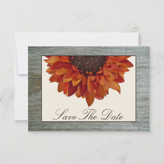 Fall Wedding Save The Date - Sunflower & Barnwood (Front)