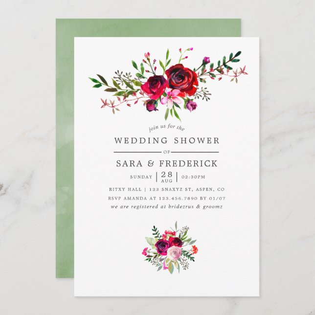 Fall Wedding Shower Floral Invitation (Front/Back)