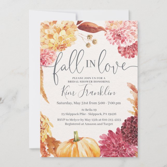 FALL Wedding Shower Invitation, FALL Bridal Shower Announcement (Front)