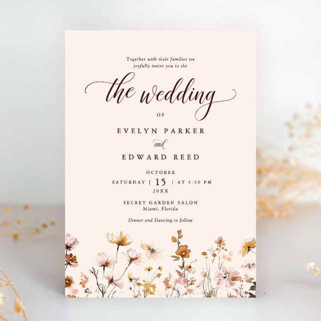 Fall Wedding Simple Floral Invitation (Creator Uploaded)