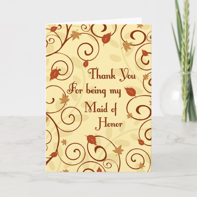 Fall Wedding Thank You Maid of Honour Card (Front)
