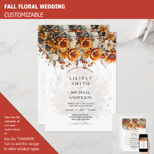 FALL WEDDING THEME   BURNT ORANGE    RUSTIC FLORAL INVITATION