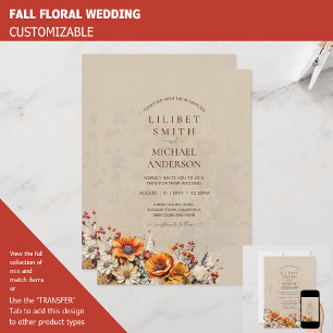 FALL WEDDING THEME   BURNT ORANGE    RUSTIC FLORAL INVITATION