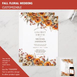 FALL WEDDING THEME   BURNT ORANGE    RUSTIC FLORAL INVITATION