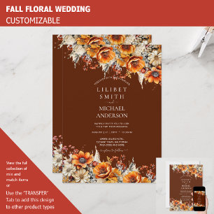 FALL WEDDING THEME   BURNT ORANGE    RUSTIC FLORAL INVITATION