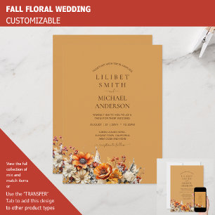FALL WEDDING THEME   BURNT ORANGE    RUSTIC FLORAL INVITATION