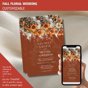 FALL WEDDING THEME   BURNT ORANGE    RUSTIC FLORAL INVITATION