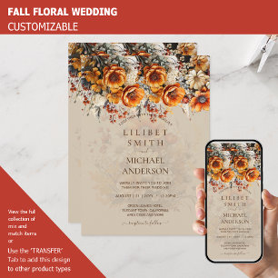 FALL WEDDING THEME   BURNT ORANGE    RUSTIC FLORAL INVITATION