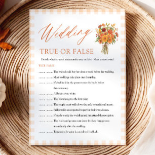 Fall Wedding True or False Bridal Shower Game Invitation