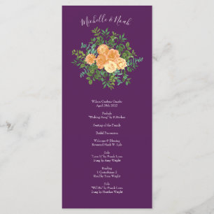 Fall Wedding Vintage Peach Rose on Purple Menu