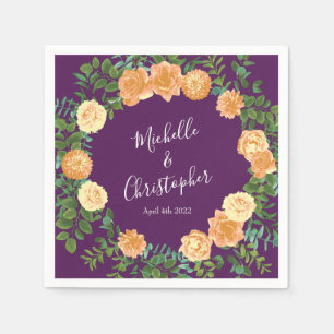 Fall Wedding Vintage Peach Rose on Purple Napkin