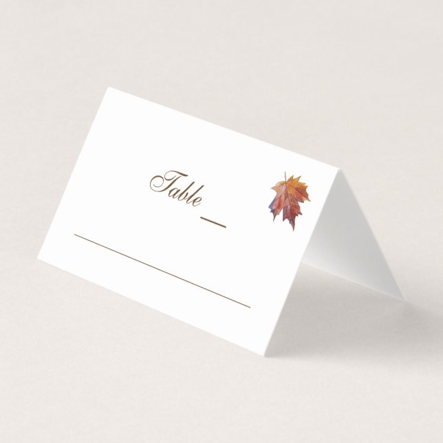 Fall Wedding Watercolor Falling Leaf Place Card (Front)