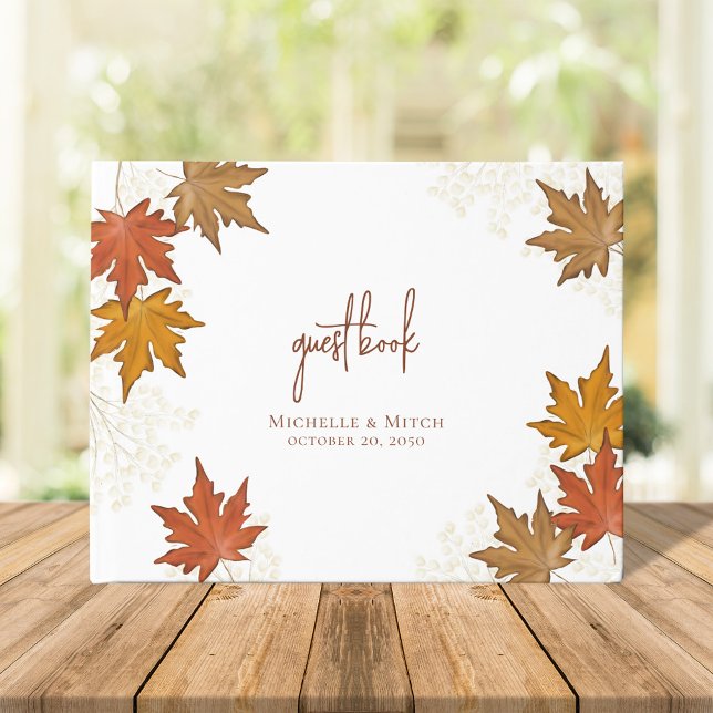 Fall Wedding Watercolor Leaves Custom Guest Book (Fall Wedding guest book with watercolor leaves.)