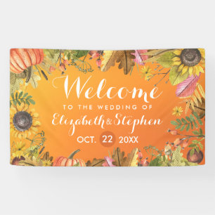 Fall Wedding Welcome Autumn Maple Leaves Pumpkins Banner