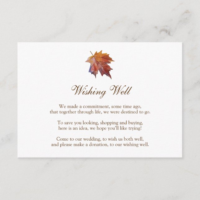 Fall Wedding Wishing Well, Watercolor Leaf Enclosure Card (Front)