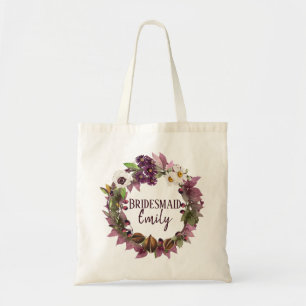 Fall Wedding Wreath Plum Bridesmaid Name ID465 Tote Bag