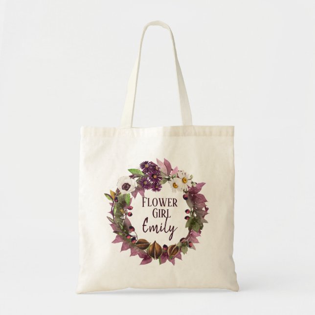 Fall Wedding Wreath Plum Flower Girl ID465 Tote Bag (Front)