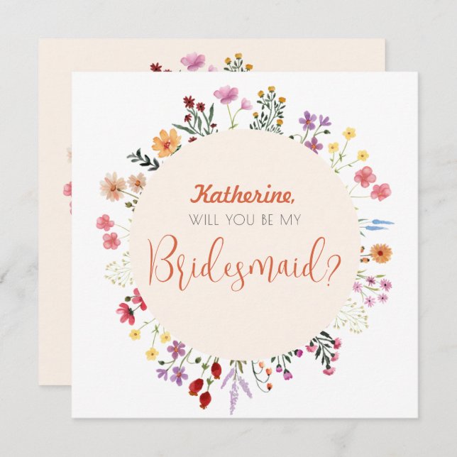 Fall Whimsical Wildflower Floral Bridesmaid Invitation (Front/Back)