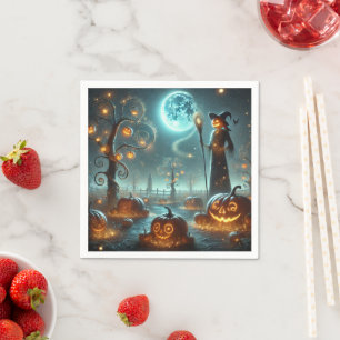 Fall Whimsigoth Moonlight Pumpkin Patch Découpage Napkin