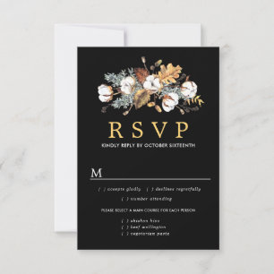 Fall White Floral Wedding RSVP Card, Meal Options Card