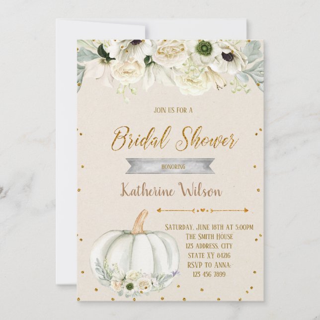 Fall white pumpkin bridal shower invitation (Front)