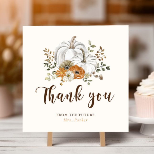 Fall White Pumpkin Bridal Shower Thank You Card (Rustic Fall White Pumpkin Bridal Shower Thank You Card Square)